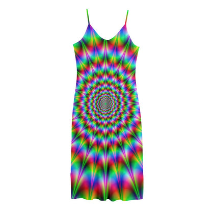 Spiky Psychedelic Optical Illusion Jersey Midi Cami Dress