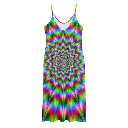 Spiky Psychedelic Optical Illusion Jersey Midi Cami Dress