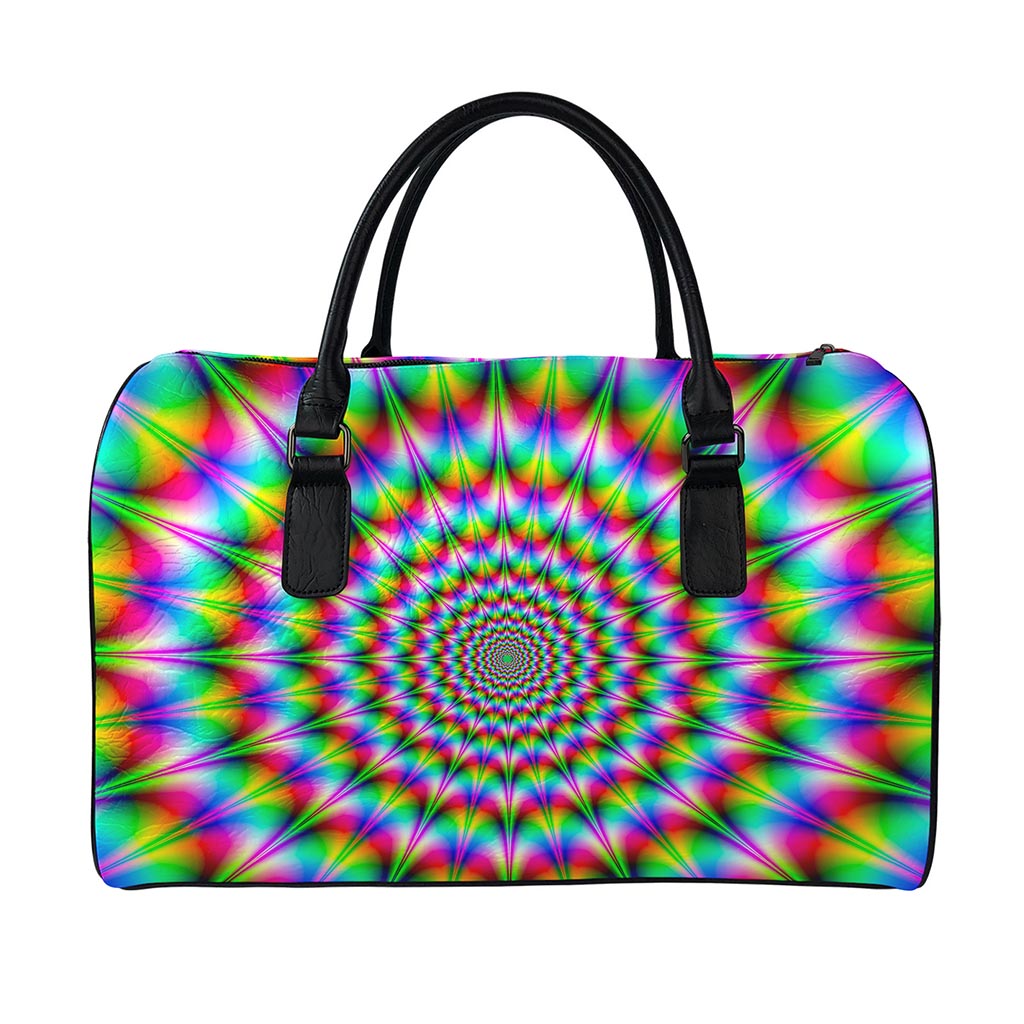 Spiky Psychedelic Optical Illusion Leather Duffle Bag