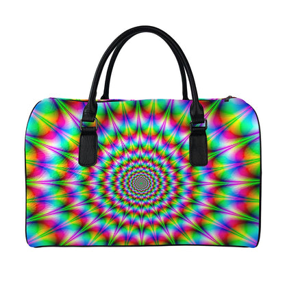 Spiky Psychedelic Optical Illusion Leather Duffle Bag