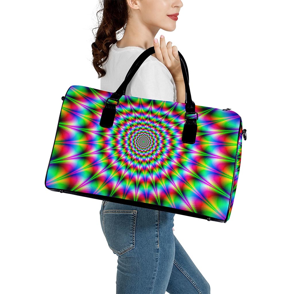Spiky Psychedelic Optical Illusion Leather Duffle Bag
