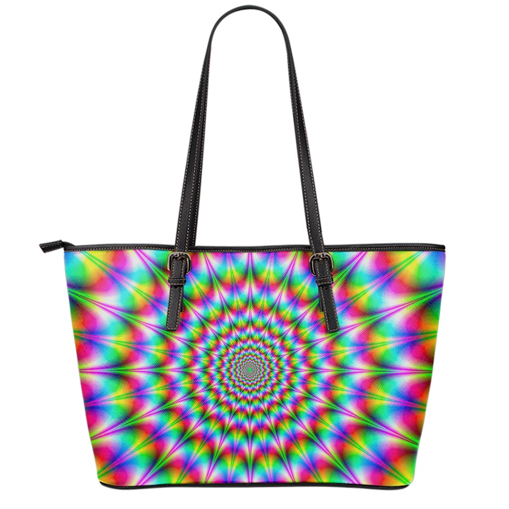 Spiky Psychedelic Optical Illusion Leather Tote Bag
