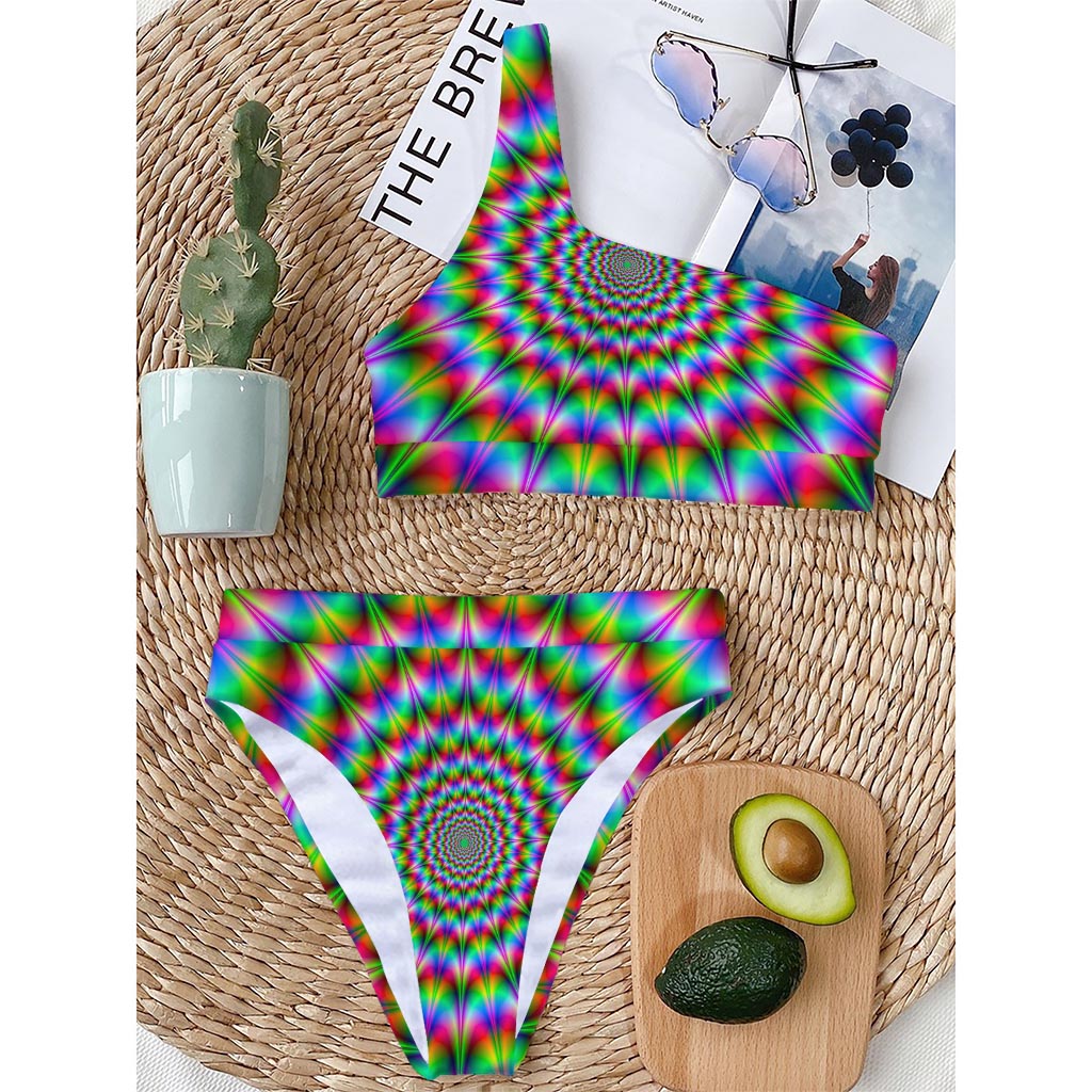 Spiky Psychedelic Optical Illusion One Shoulder Bikini Top