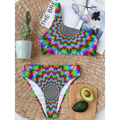 Spiky Psychedelic Optical Illusion One Shoulder Bikini Top