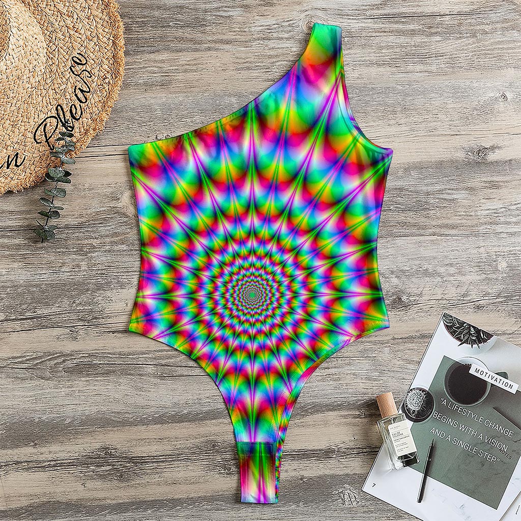 Spiky Psychedelic Optical Illusion One Shoulder Bodysuit