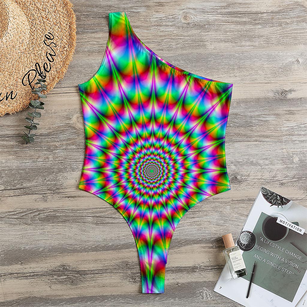 Spiky Psychedelic Optical Illusion One Shoulder Bodysuit