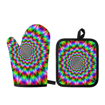 Spiky Psychedelic Optical Illusion Oven Mitt And Pot Holder Set