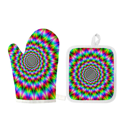 Spiky Psychedelic Optical Illusion Oven Mitt And Pot Holder Set
