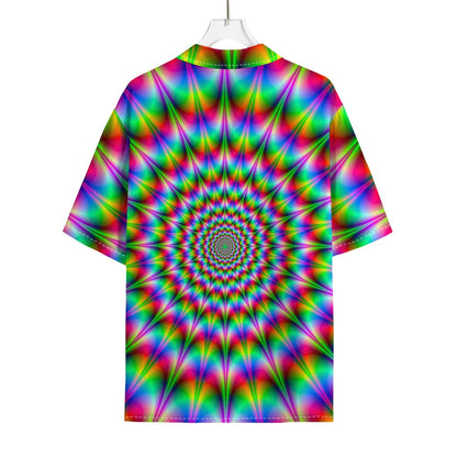 Spiky Psychedelic Optical Illusion Rayon Hawaiian Shirt