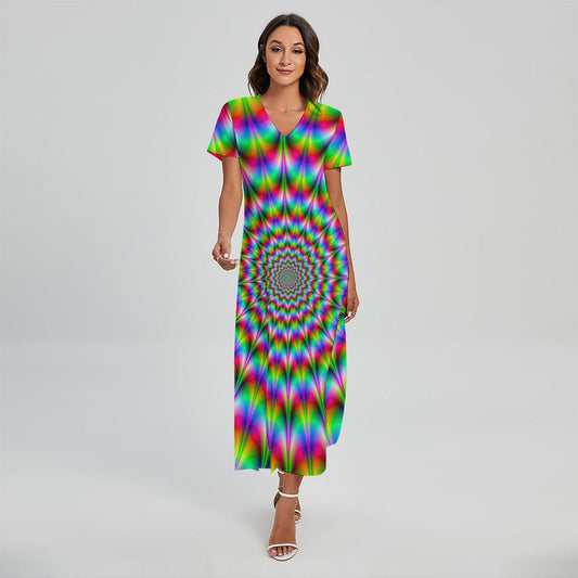 Spiky Psychedelic Optical Illusion Short Sleeve Maxi Dress