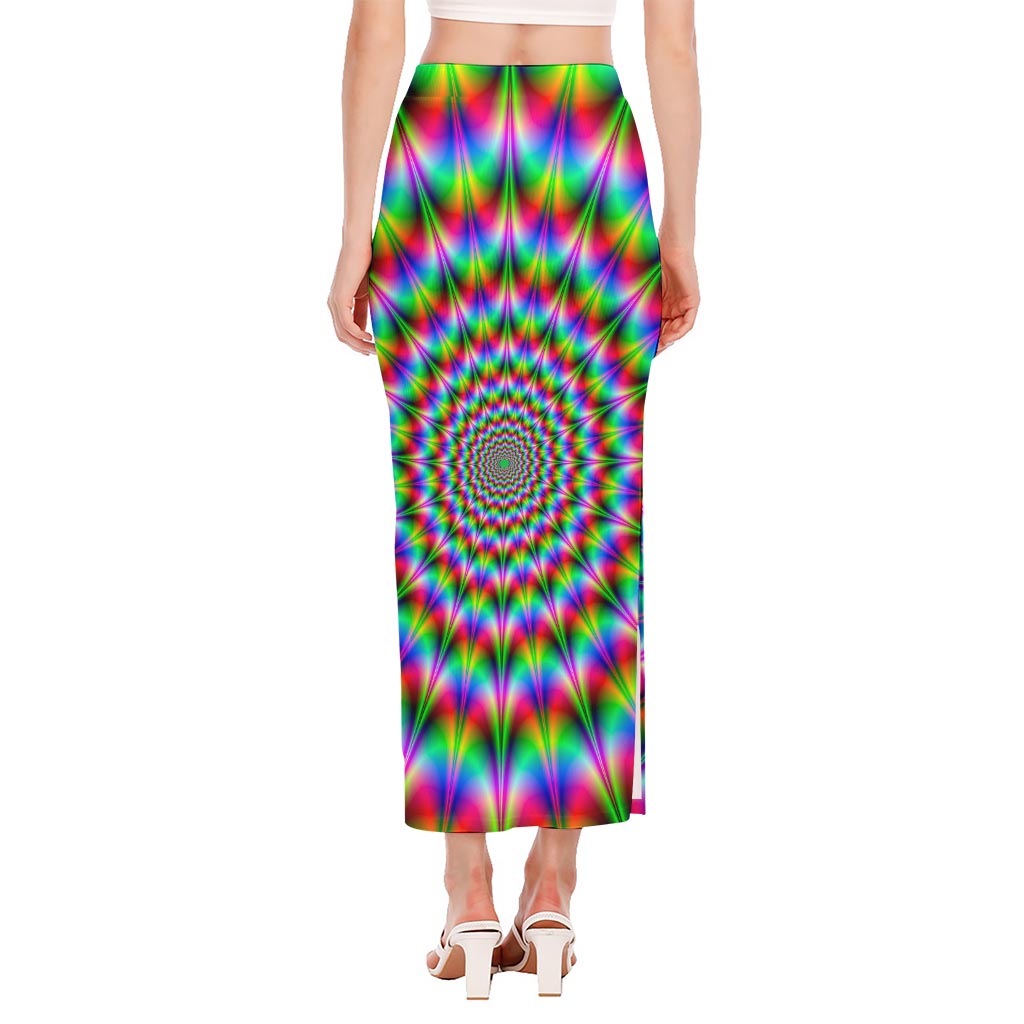 Spiky Psychedelic Optical Illusion Side Slit Maxi Skirt