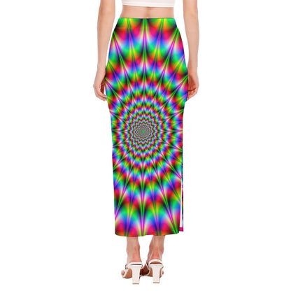 Spiky Psychedelic Optical Illusion Side Slit Maxi Skirt