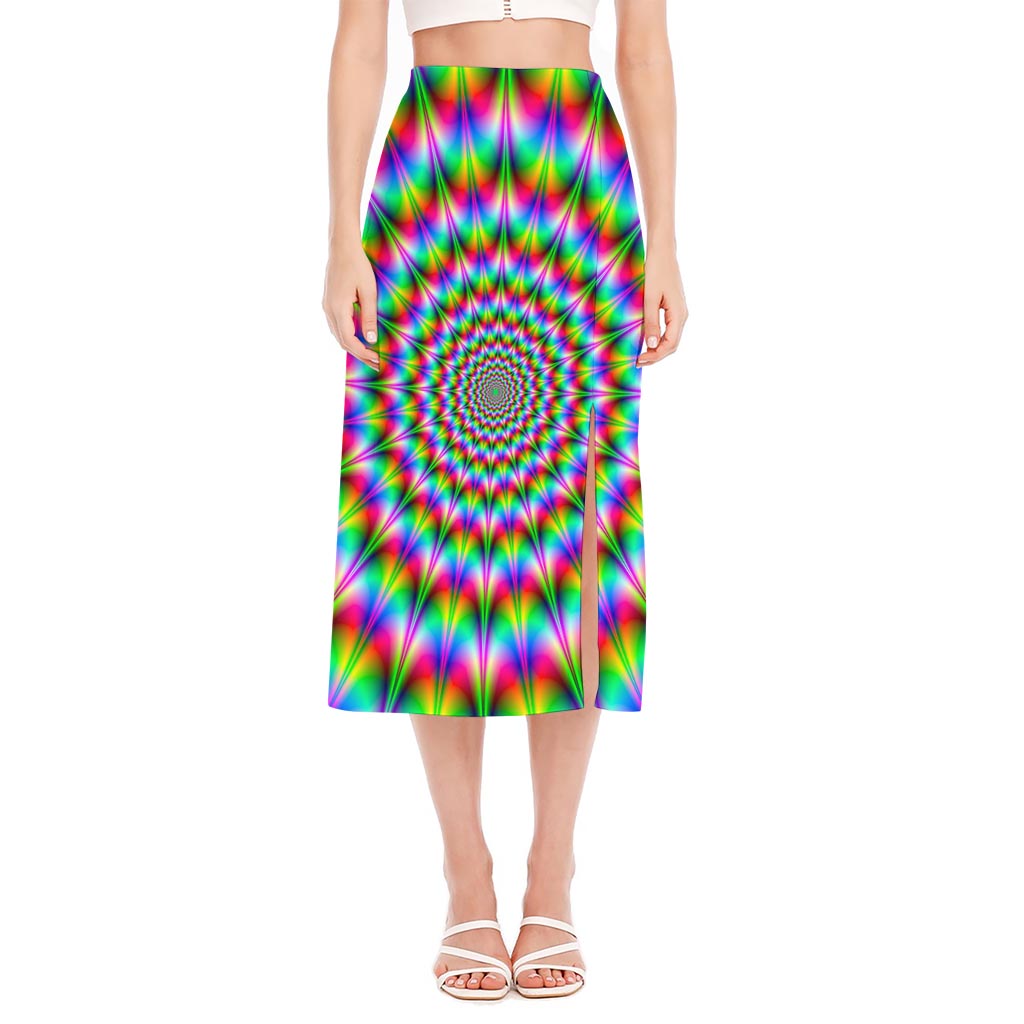 Spiky Psychedelic Optical Illusion Side Slit Midi Skirt
