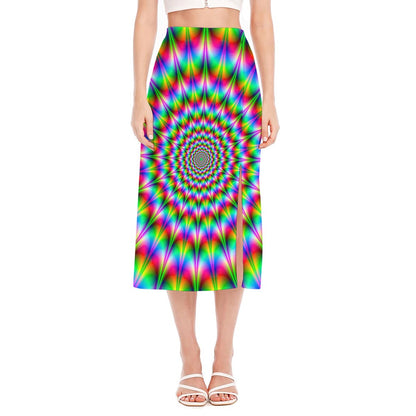 Spiky Psychedelic Optical Illusion Side Slit Midi Skirt