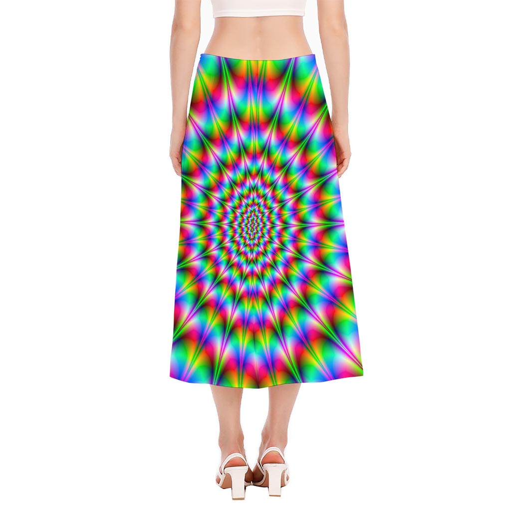 Spiky Psychedelic Optical Illusion Side Slit Midi Skirt