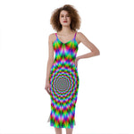 Spiky Psychedelic Optical Illusion Slim Fit Midi Cami Dress