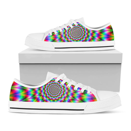 Spiky Psychedelic Optical Illusion White Low Top Sneakers