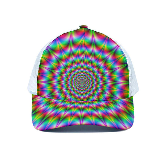 Spiky Psychedelic Optical Illusion White Mesh Trucker Cap