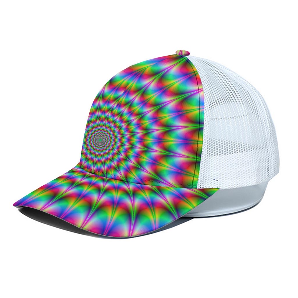 Spiky Psychedelic Optical Illusion White Mesh Trucker Cap