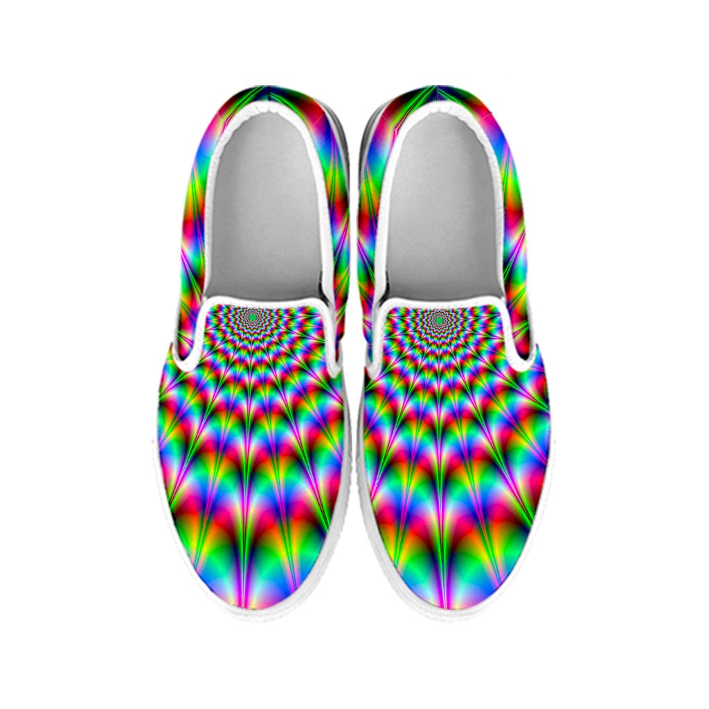 Spiky Psychedelic Optical Illusion White Slip On Sneakers