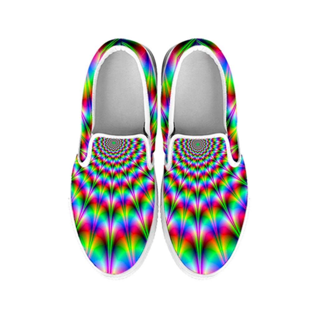 Spiky Psychedelic Optical Illusion White Slip On Sneakers