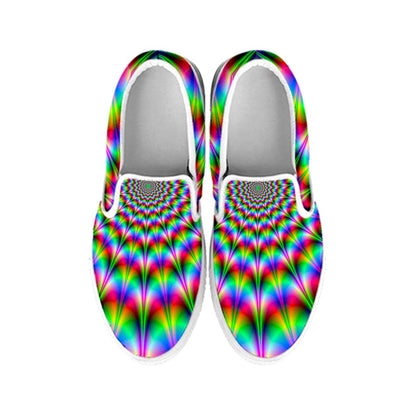 Spiky Psychedelic Optical Illusion White Slip On Sneakers