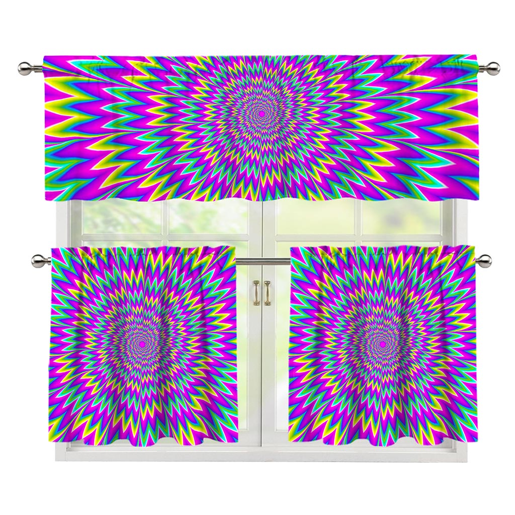 Spiky Spiral Moving Optical Illusion 3 Piece Kitchen Curtains