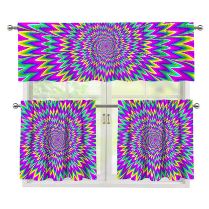 Spiky Spiral Moving Optical Illusion 3 Piece Kitchen Curtains