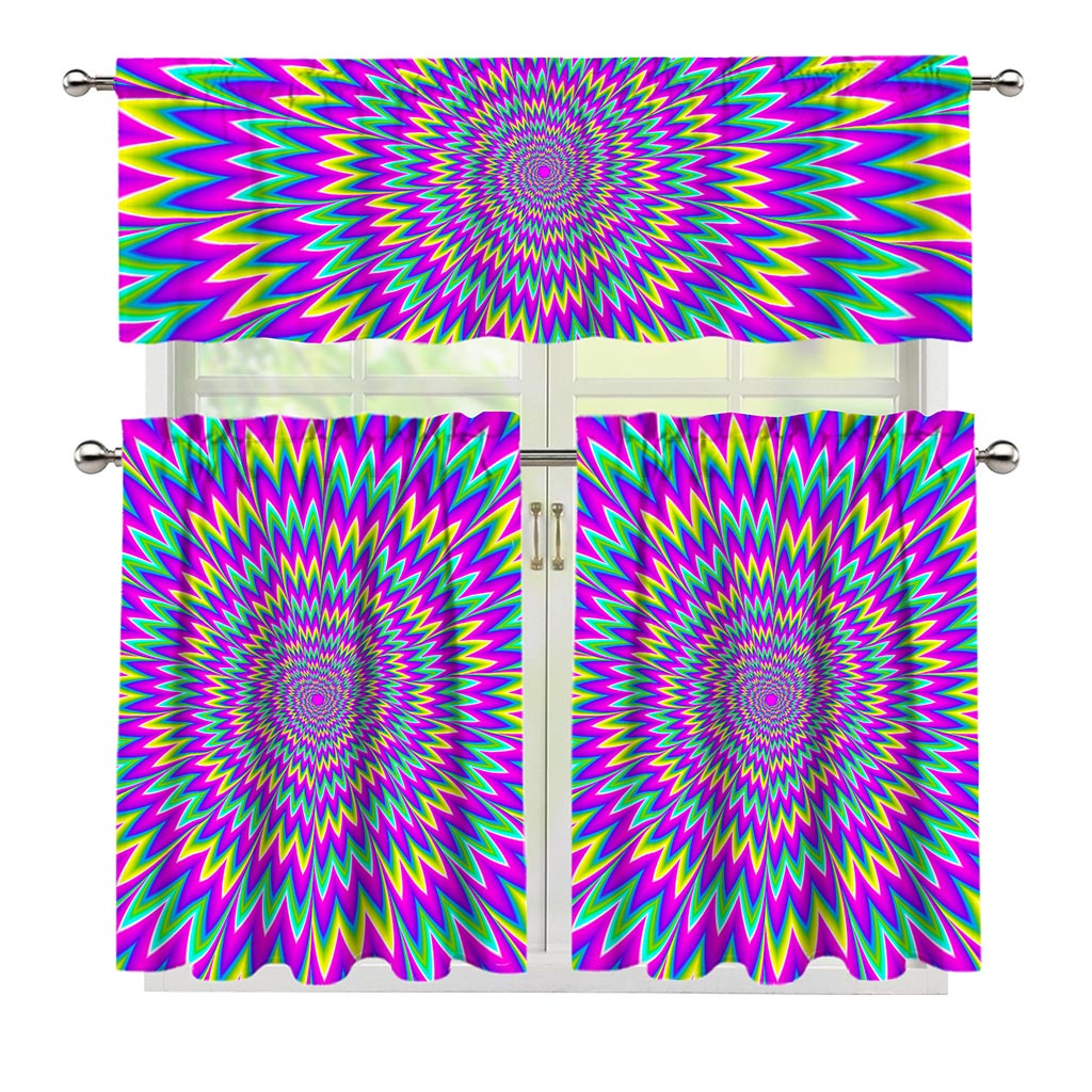 Spiky Spiral Moving Optical Illusion 3 Piece Kitchen Curtains