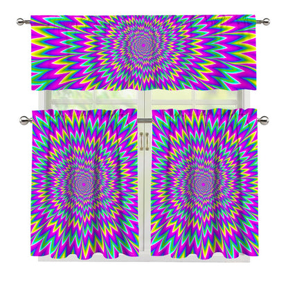 Spiky Spiral Moving Optical Illusion 3 Piece Kitchen Curtains