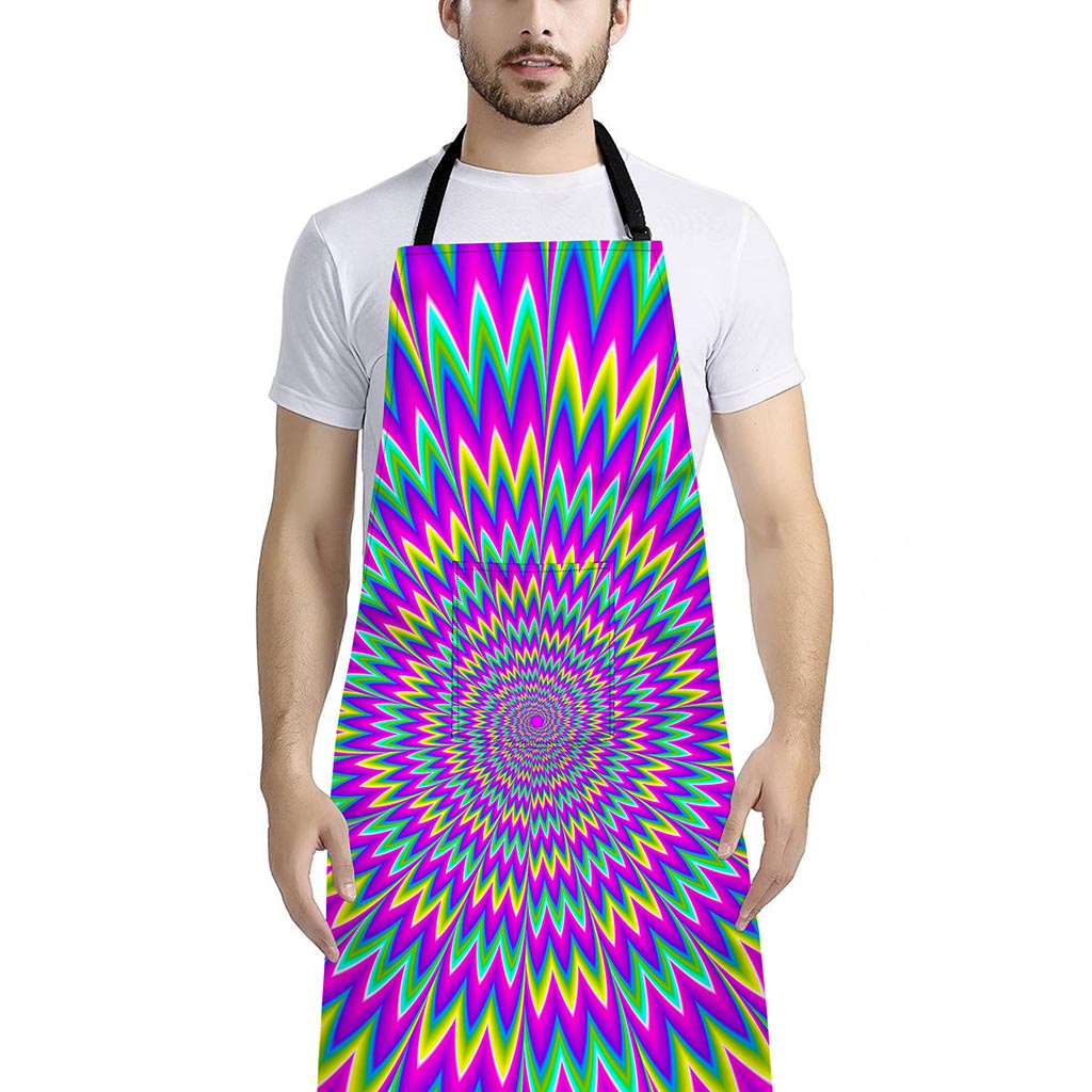 Spiky Spiral Moving Optical Illusion Bib Apron With Pocket
