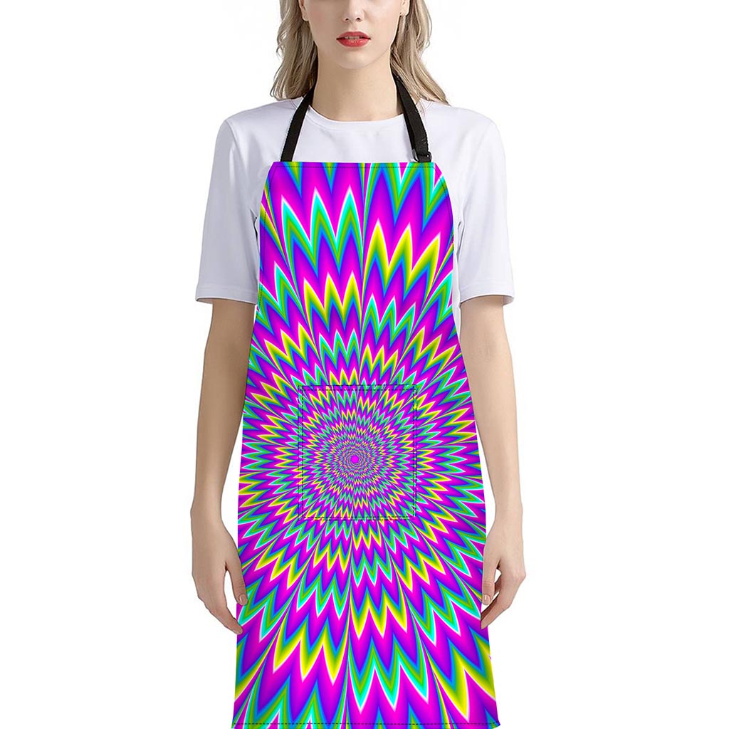 Spiky Spiral Moving Optical Illusion Bib Apron With Pocket