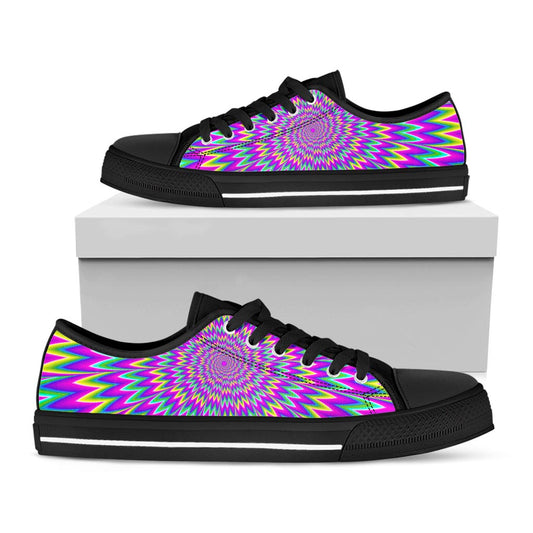 Spiky Spiral Moving Optical Illusion Black Low Top Sneakers