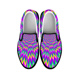 Spiky Spiral Moving Optical Illusion Black Slip On Sneakers