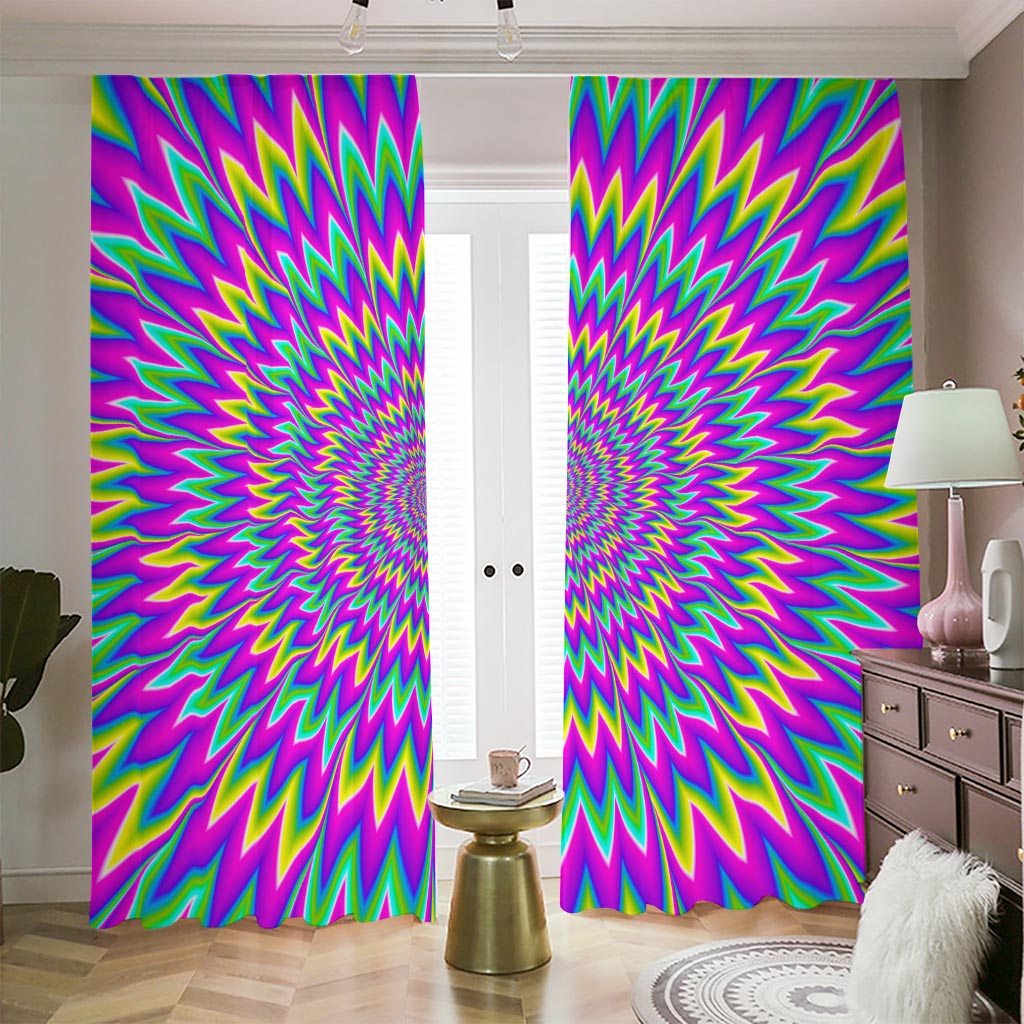 Spiky Spiral Moving Optical Illusion Blackout Pencil Pleat Curtains