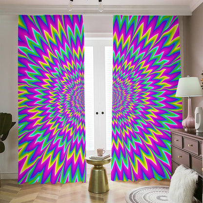 Spiky Spiral Moving Optical Illusion Blackout Pencil Pleat Curtains