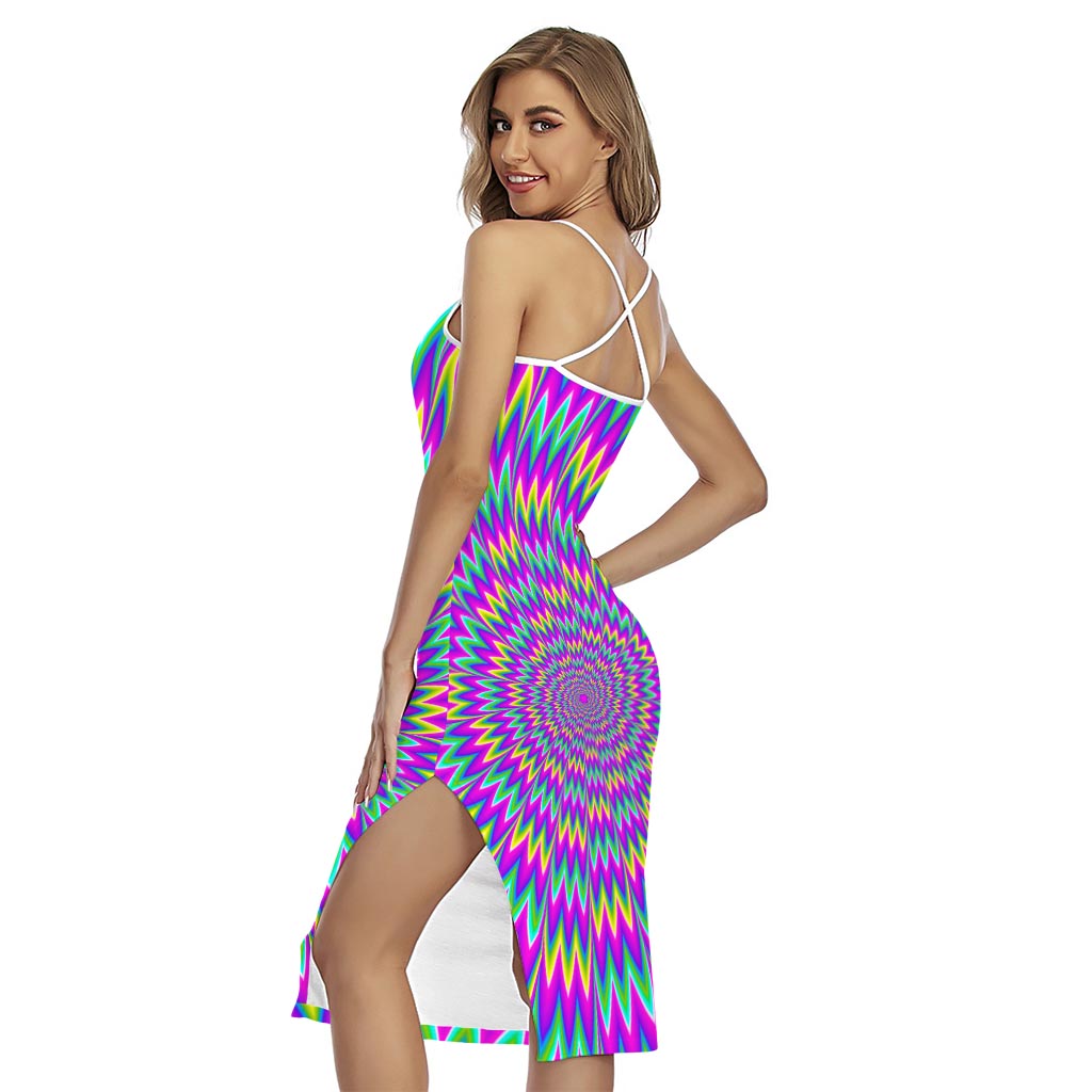 Spiky Spiral Moving Optical Illusion Cross Back Cami Dress