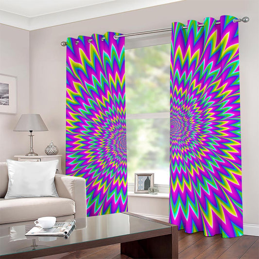 Spiky Spiral Moving Optical Illusion Grommet Curtains