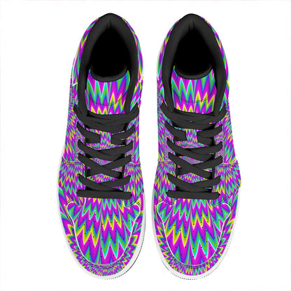 Spiky Spiral Moving Optical Illusion High Top Leather Sneakers