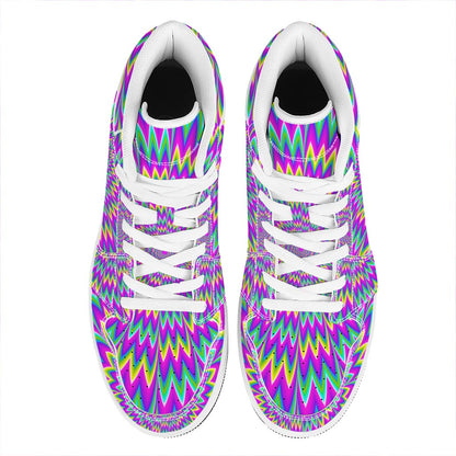 Spiky Spiral Moving Optical Illusion High Top Leather Sneakers