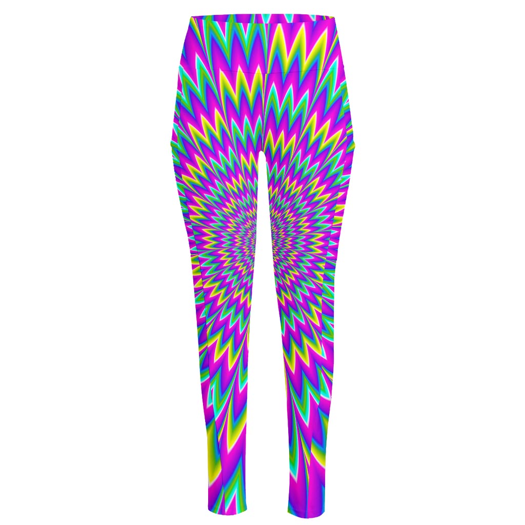 Spiky Spiral Moving Optical Illusion High-Waisted Pocket Leggings