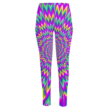 Spiky Spiral Moving Optical Illusion High-Waisted Pocket Leggings