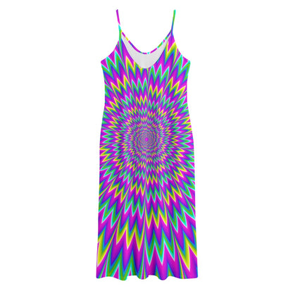 Spiky Spiral Moving Optical Illusion Jersey Midi Cami Dress