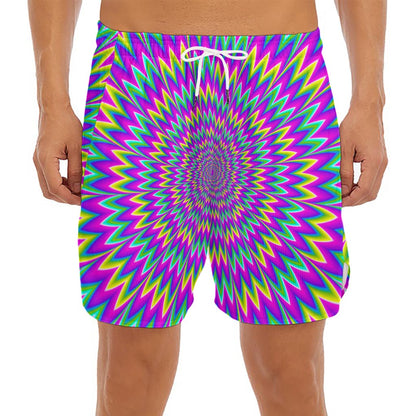 Spiky Spiral Moving Optical Illusion Men's Split Running Shorts