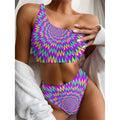 Spiky Spiral Moving Optical Illusion One Shoulder Bikini Set