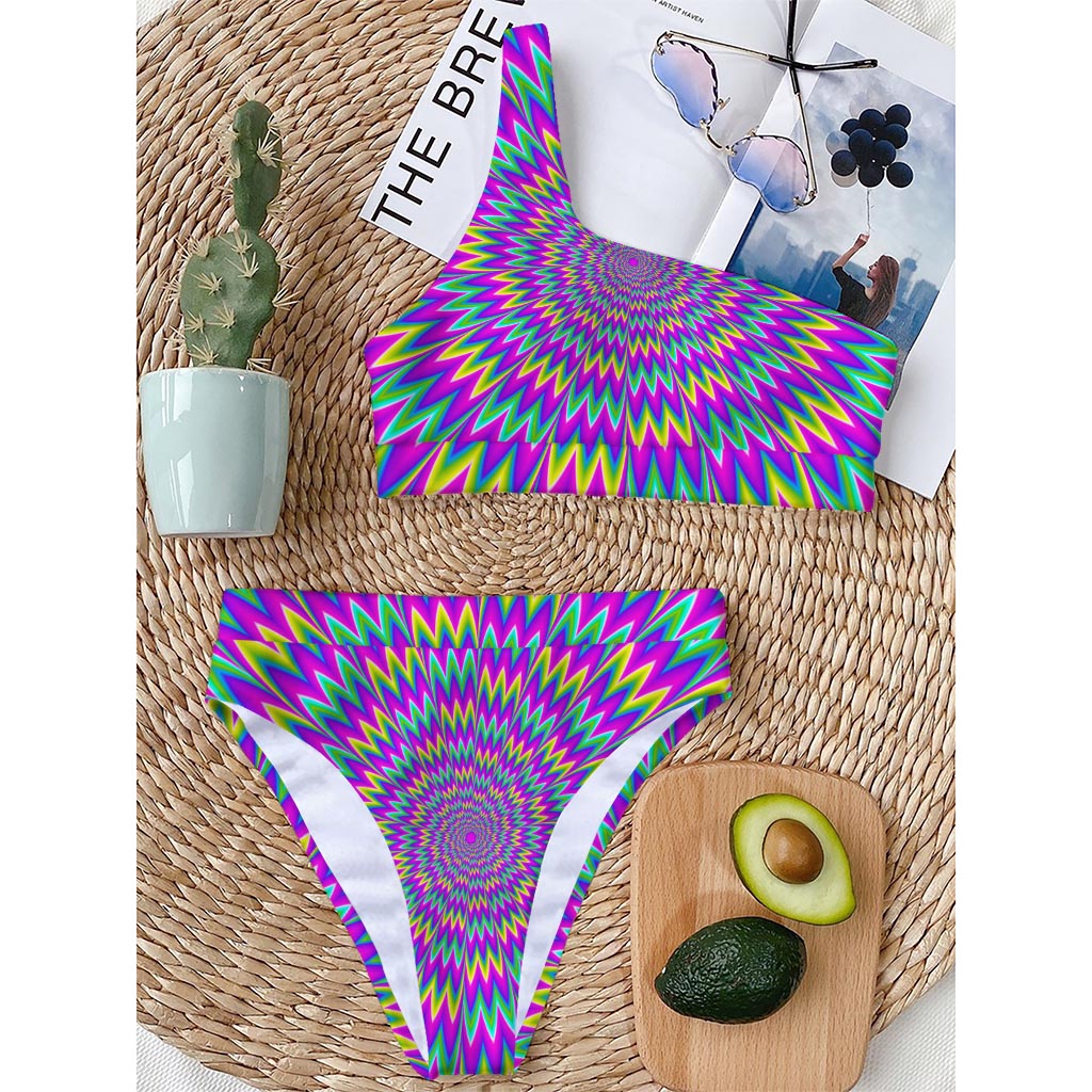 Spiky Spiral Moving Optical Illusion One Shoulder Bikini Top