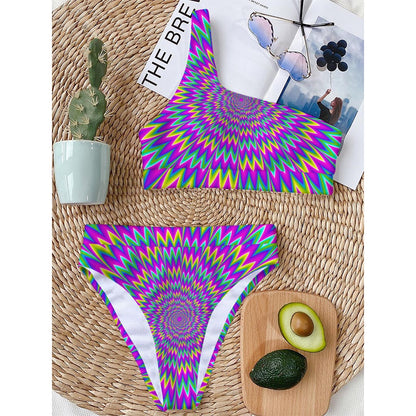 Spiky Spiral Moving Optical Illusion One Shoulder Bikini Top