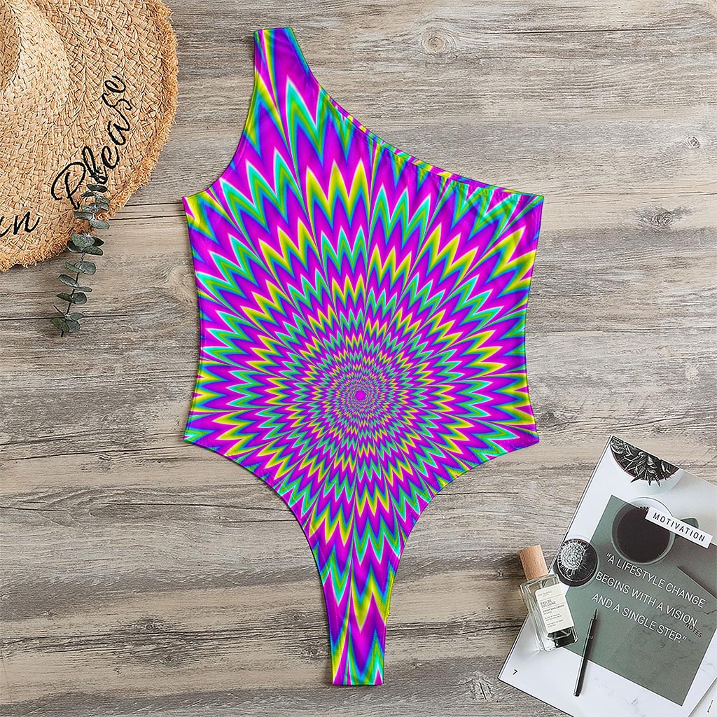 Spiky Spiral Moving Optical Illusion One Shoulder Bodysuit