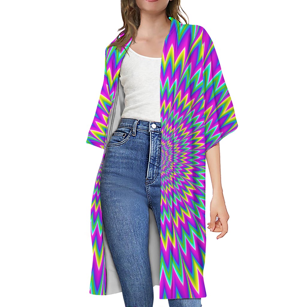 Spiky Spiral Moving Optical Illusion Open Front Beach Cover Up
