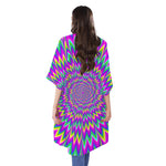Spiky Spiral Moving Optical Illusion Open Front Beach Cover Up